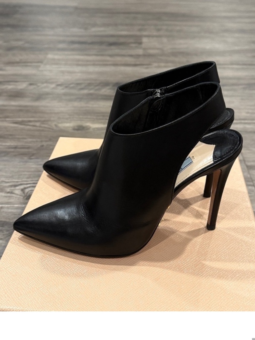 Prada Black Leather Pointed Toe Ankle Booties - Picture 7 of 15